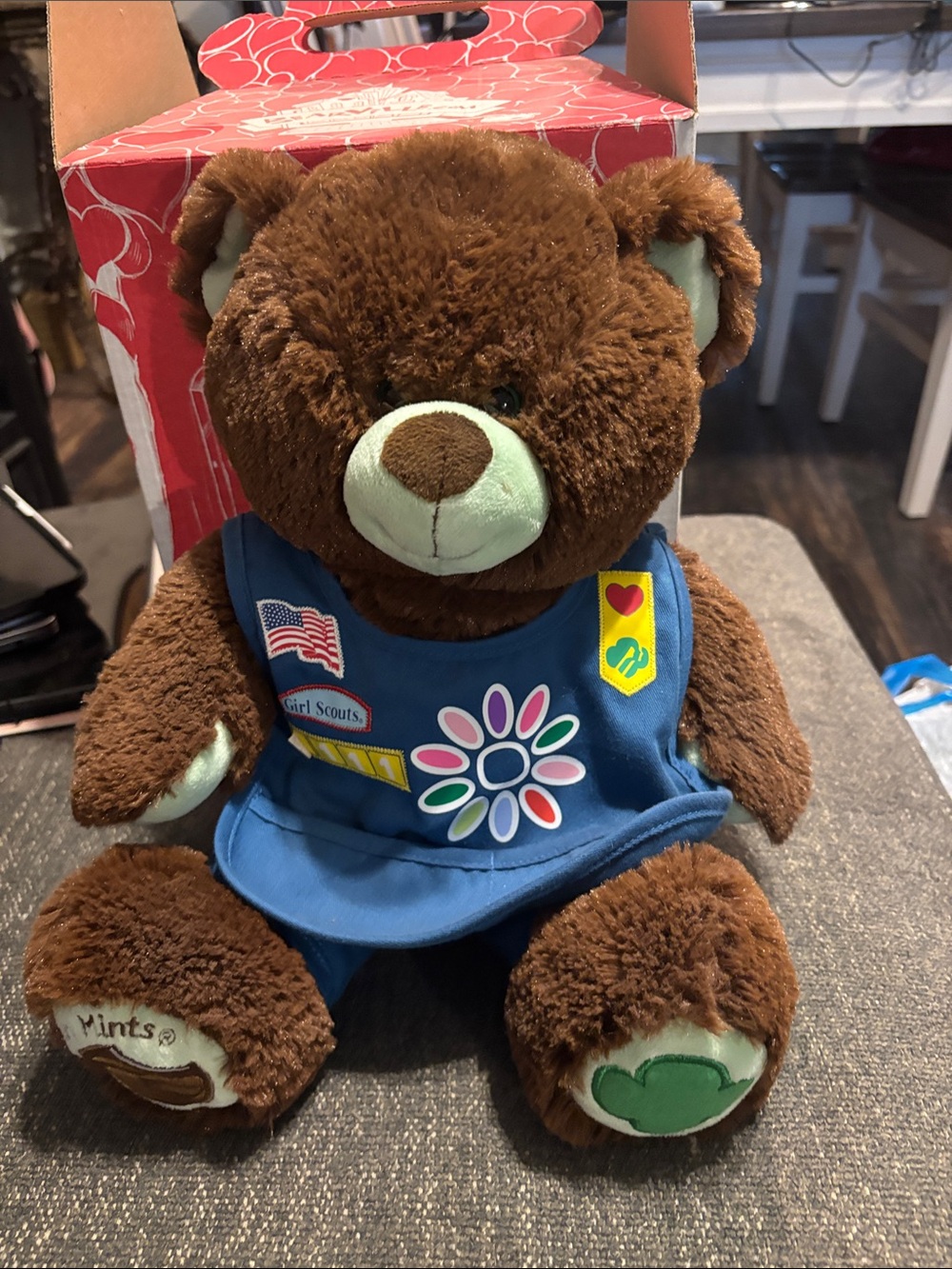 Build-A-Bear Brown Bear with Blue Girl Scouts Vest and Green Accents